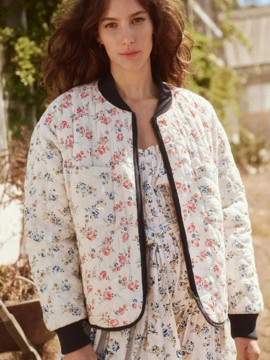 THE GREAT. THE REVERSIBLE QUILTED BOMBER - ROSE PATCHWORK Large - Picture 2 of 12